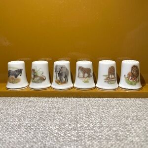 Vintage 6 PC Safari Animals Bone China Thimbles